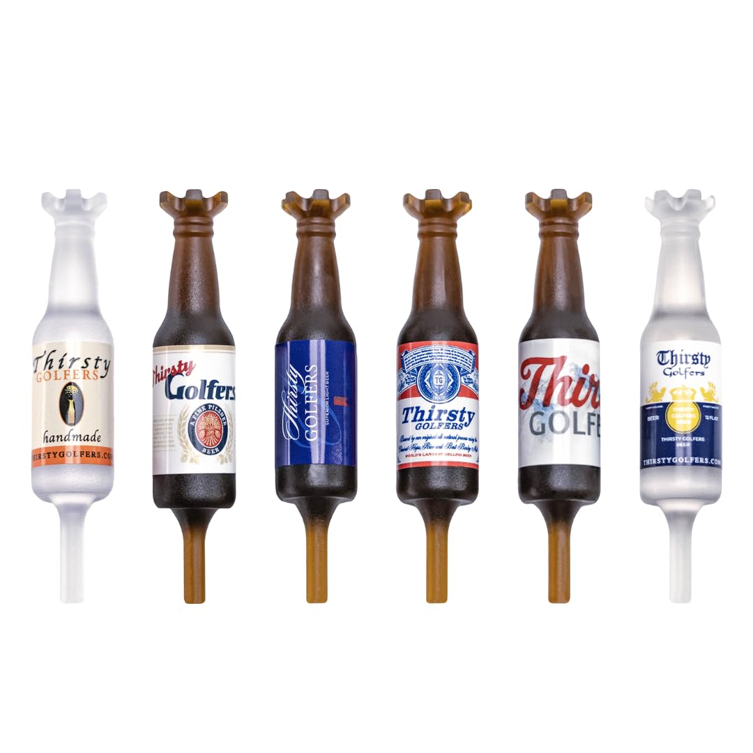 Thirsty Golfers The Original Beer Bottle Golf Tees 6 Pack | Funny Golf Tees for Men | 2.25" Tall Recyclable Translucent Polycarbonate Golf Tees Beer | Funny Golf Gifts for Bachelor Party Favors