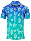 Mens Golf Shirt Funny Golf Polos Men Blue Green Collared T Shirts Short Sleeve Dri Fit Workout Cactus Shirts for Men Tee Top