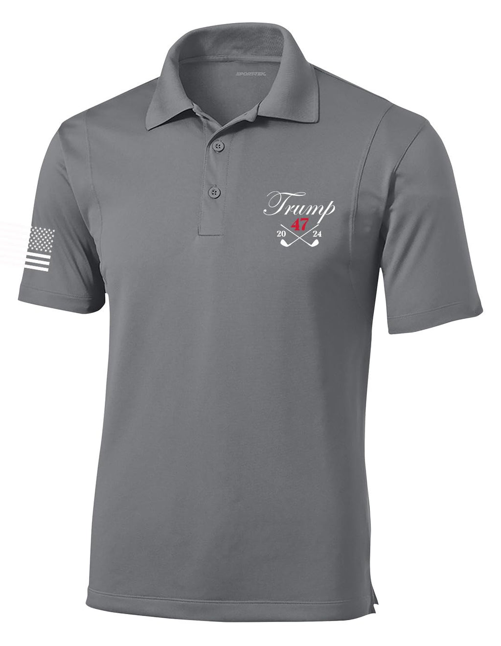 Trenz Shirt Company Mens Trump 2024 Golf Clubs Embroidered Golf Polo-Grey Concrete-XX-Large