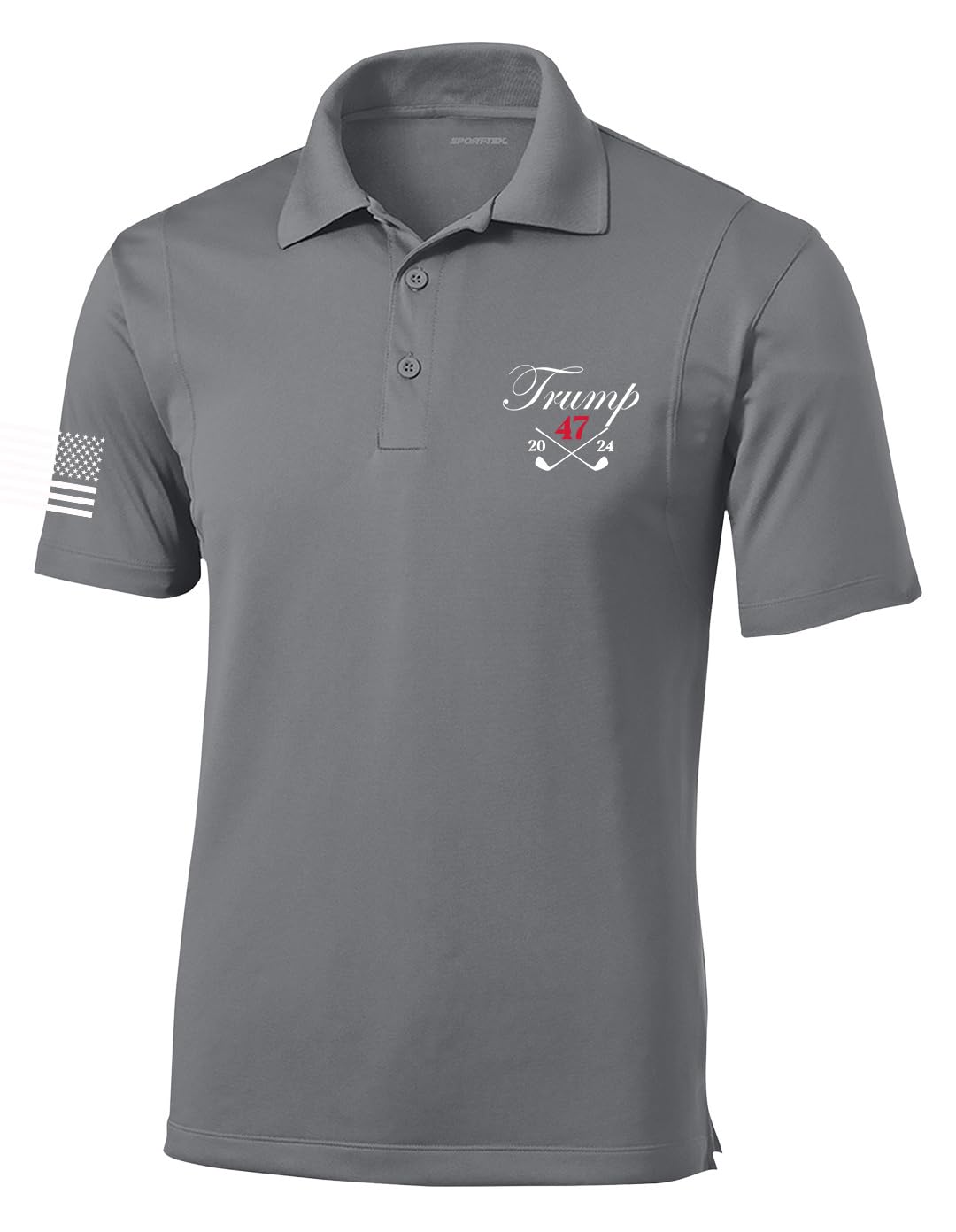 Trenz Shirt Company Mens Trump 2024 Golf Clubs Embroidered Golf Polo-Grey Concrete-XX-Large