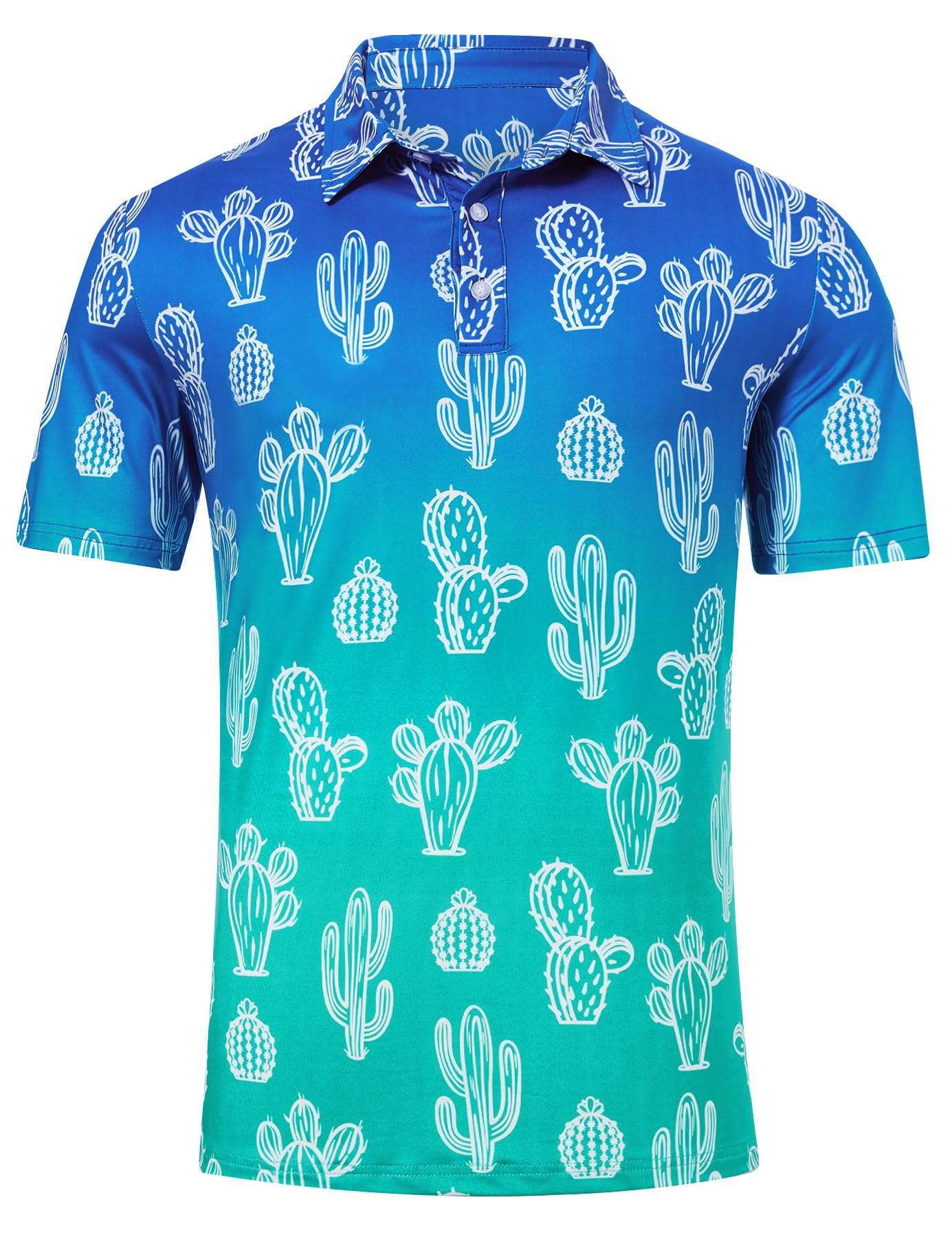 Mens Golf Shirt Funny Golf Polos Men Blue Green Collared T Shirts Short Sleeve Dri Fit Workout Cactus Shirts for Men Tee Top
